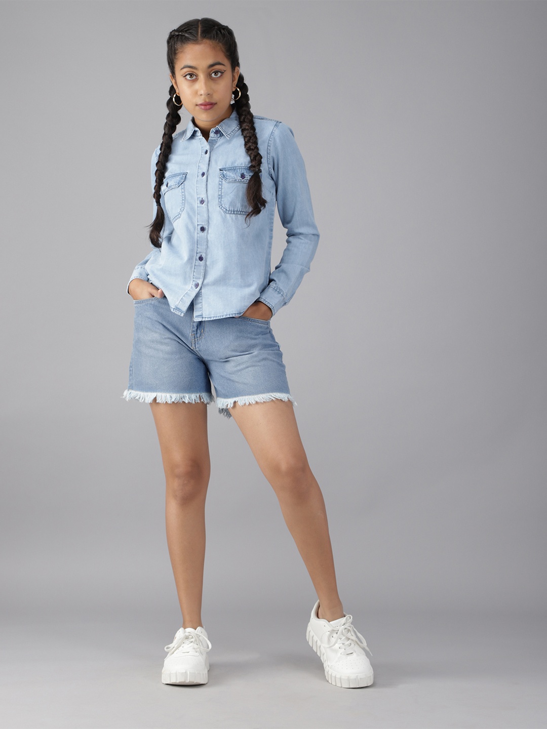

UTH by Roadster Girls Blue Loose Fit Denim Shorts
