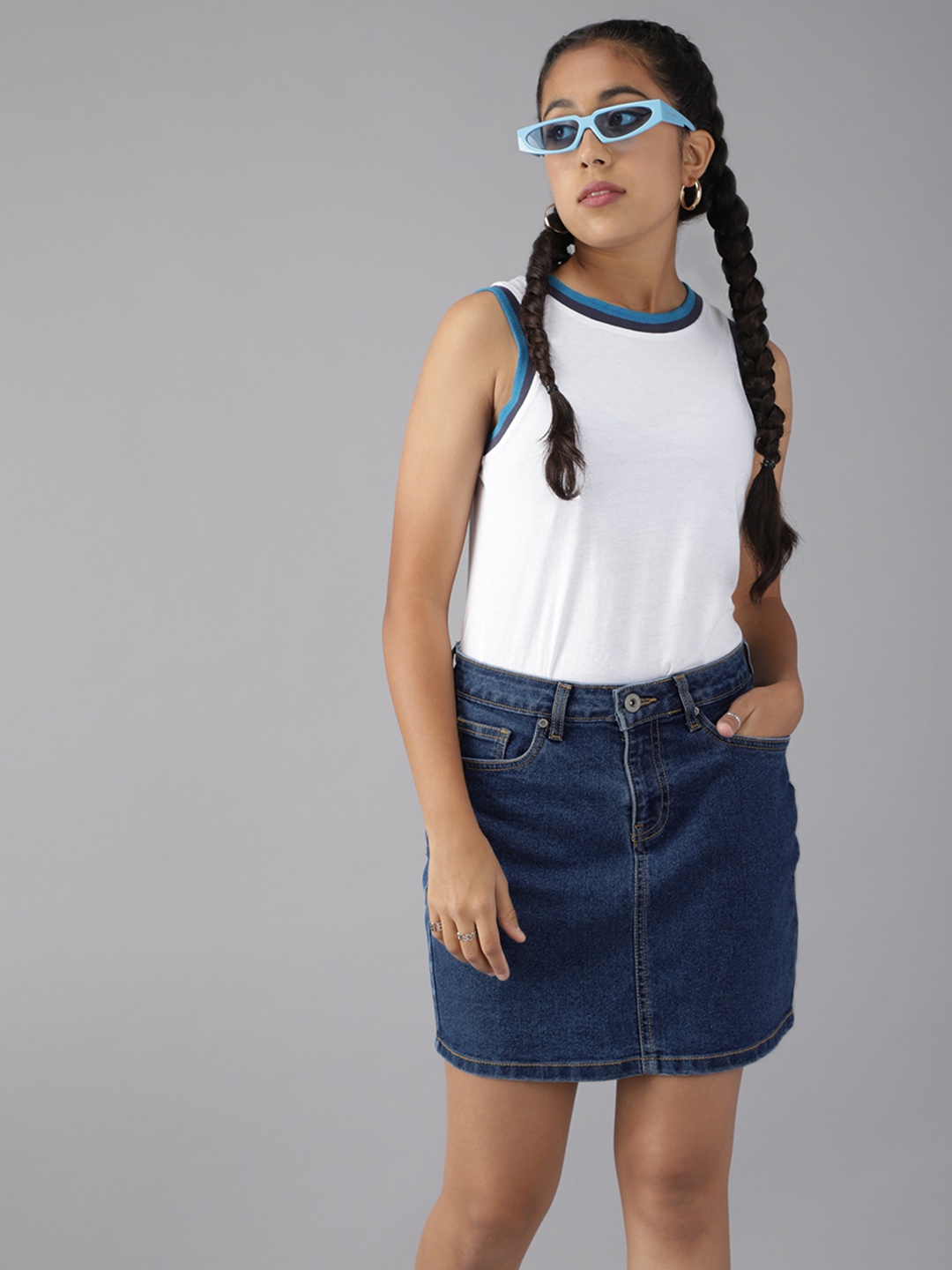 

UTH by Roadster Teen Girls Blue Straight Denim Skirt