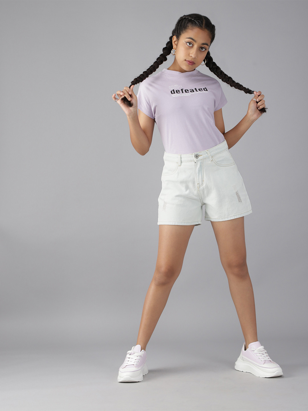 

UTH by Roadster Girls Off White Pure Cotton Denim Shorts