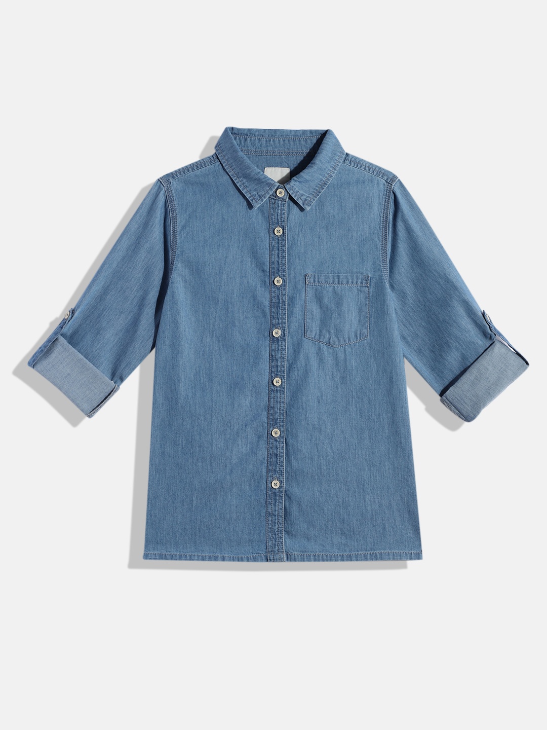 

UTH by Roadster Girls Pure Cotton Denim Casual Shirt, Blue