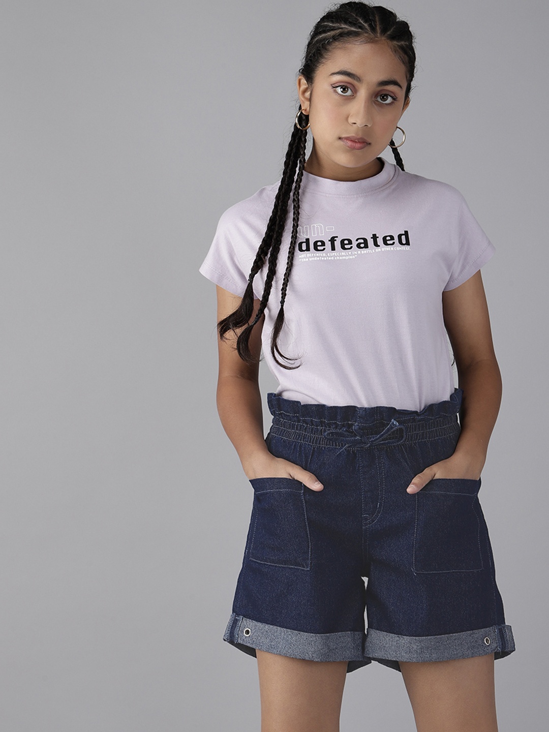 

UTH by Roadster Girls Solid Denim Shorts, Navy blue