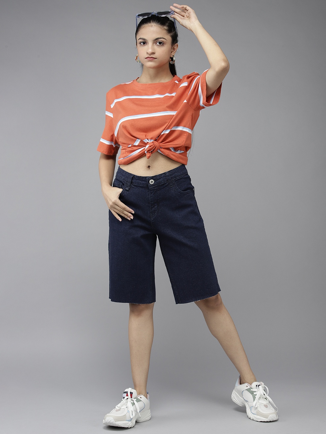 

UTH by Roadster Girls Navy Blue Denim Shorts