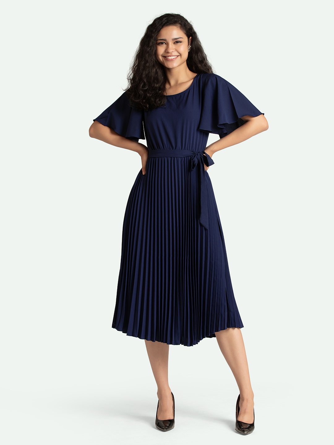 

AASK Navy Blue Crepe Midi Dress