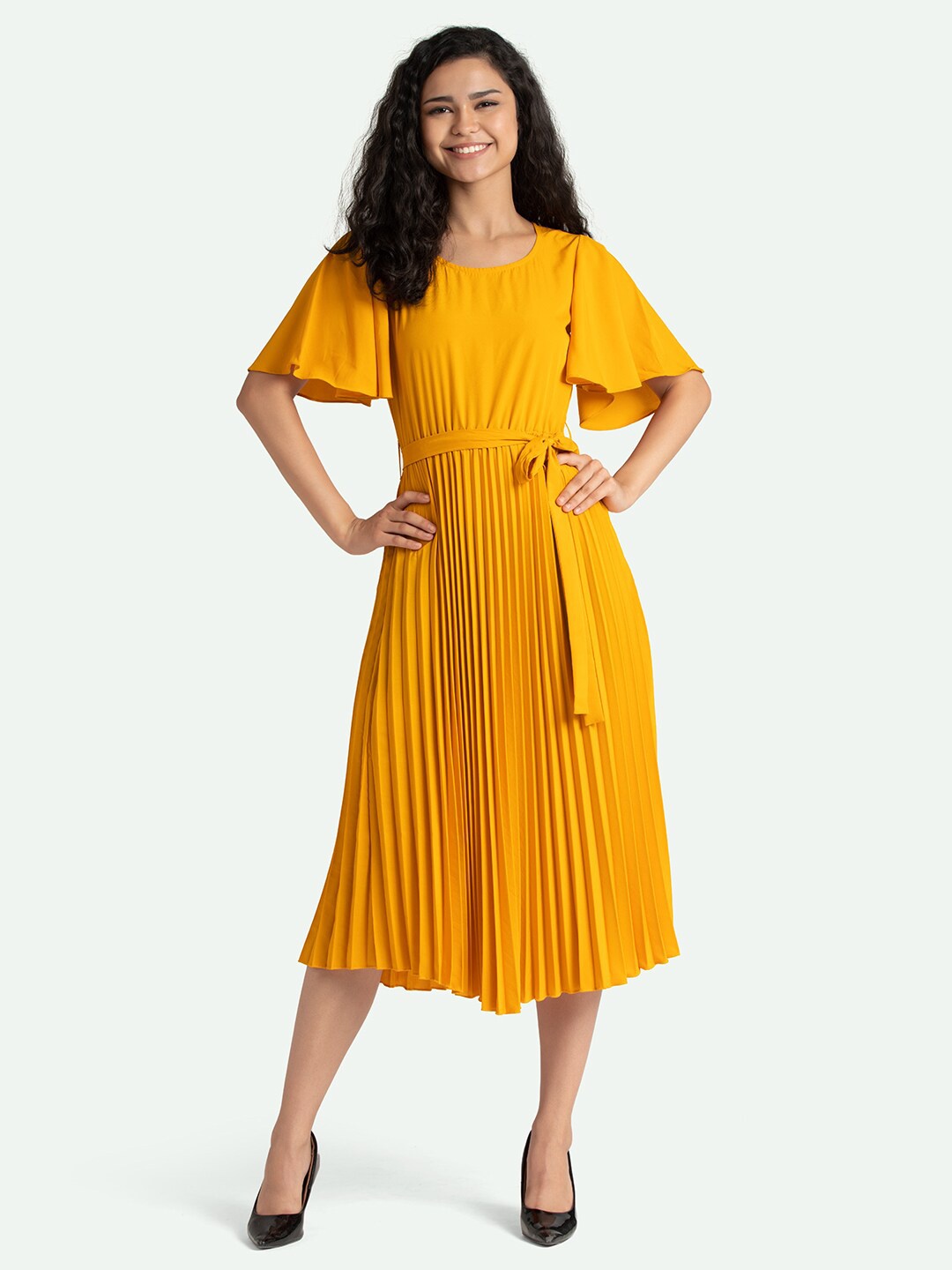 

AASK Mustard Yellow Crepe Midi Dress