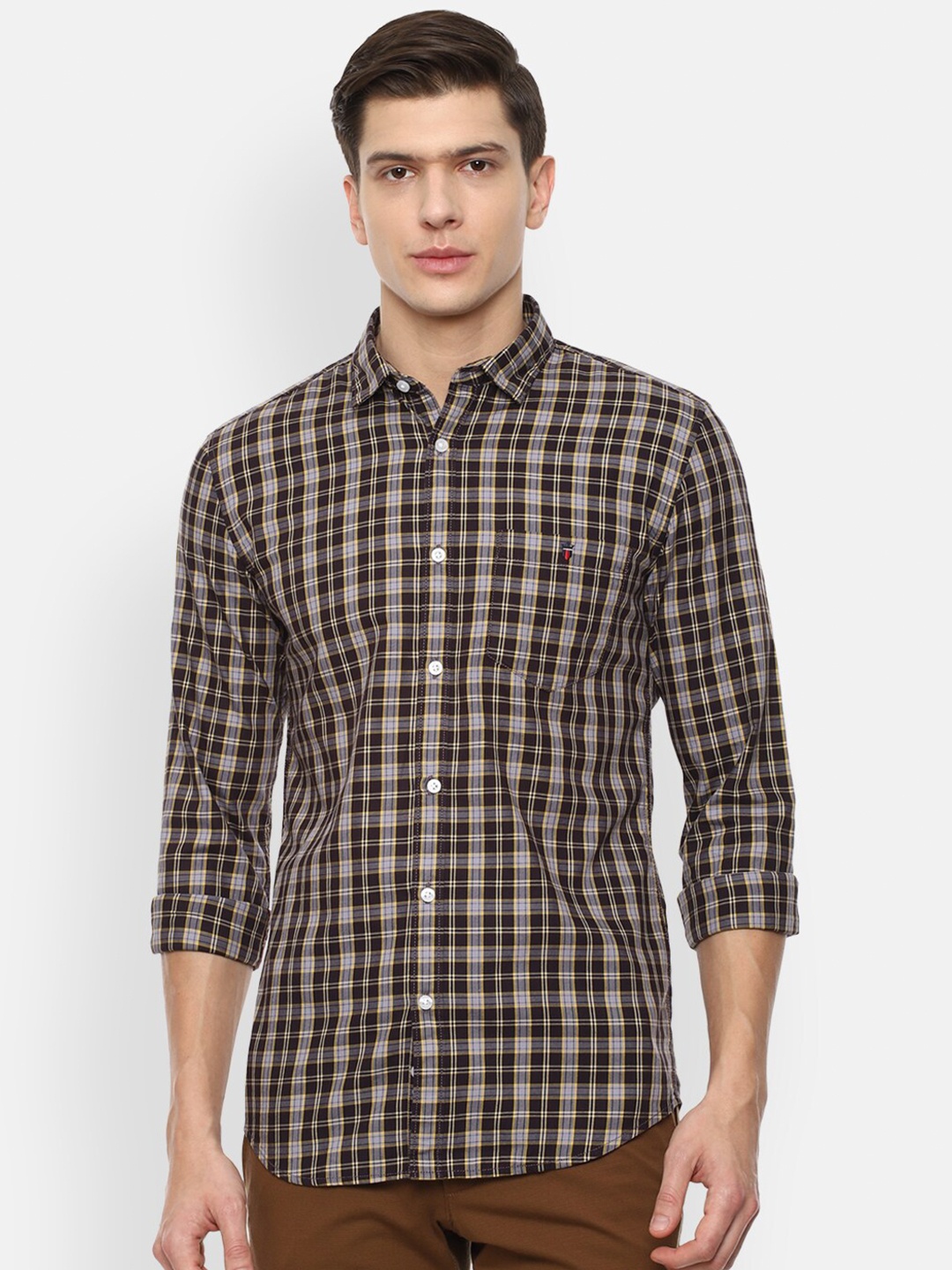 

Louis Philippe Jeans Men Brown Slim Fit Checked Casual Shirt