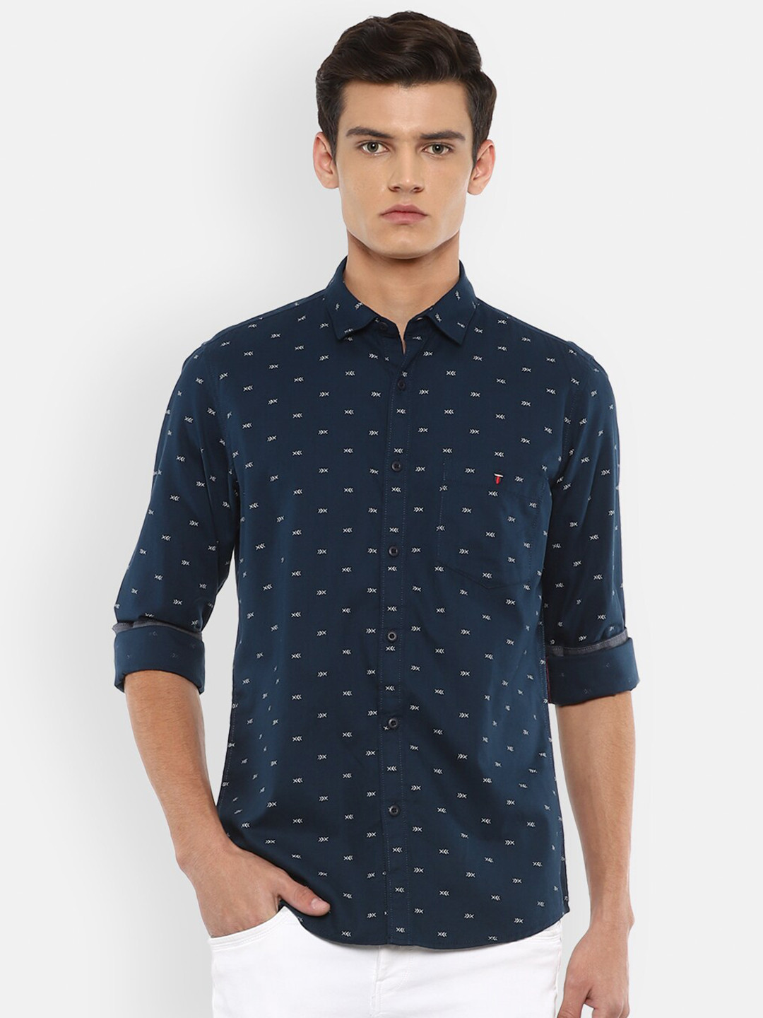 

Louis Philippe Jeans Men Navy Blue Slim Fit Printed Pure Cotton Casual Shirt