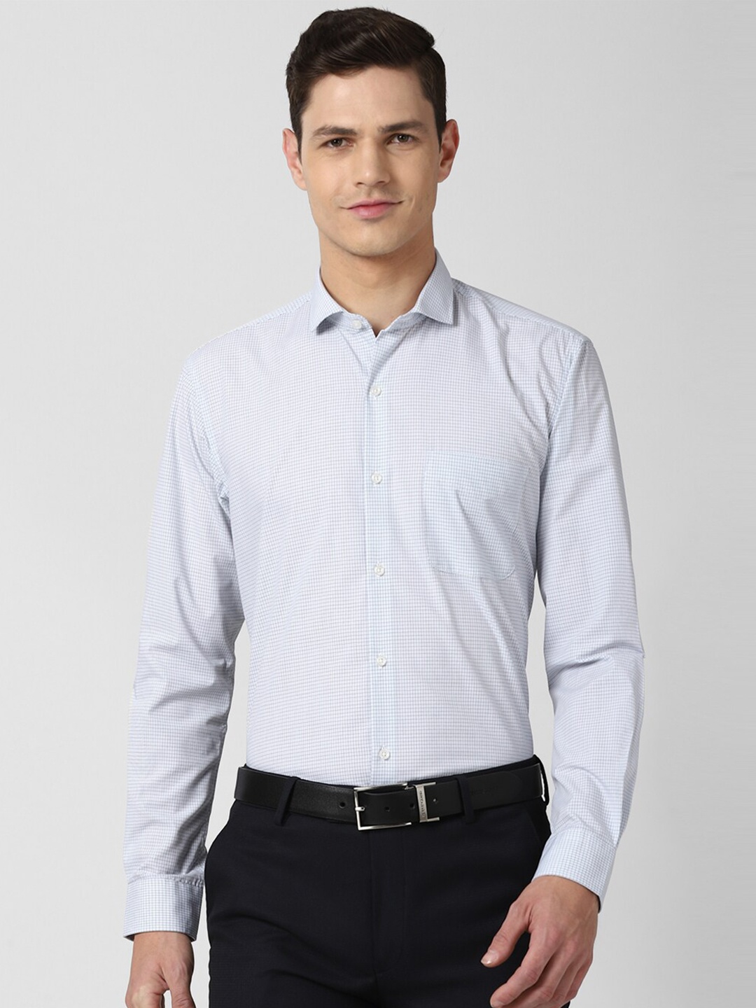 

Peter England Men Blue & Black Micro Checks Checked Formal Shirt