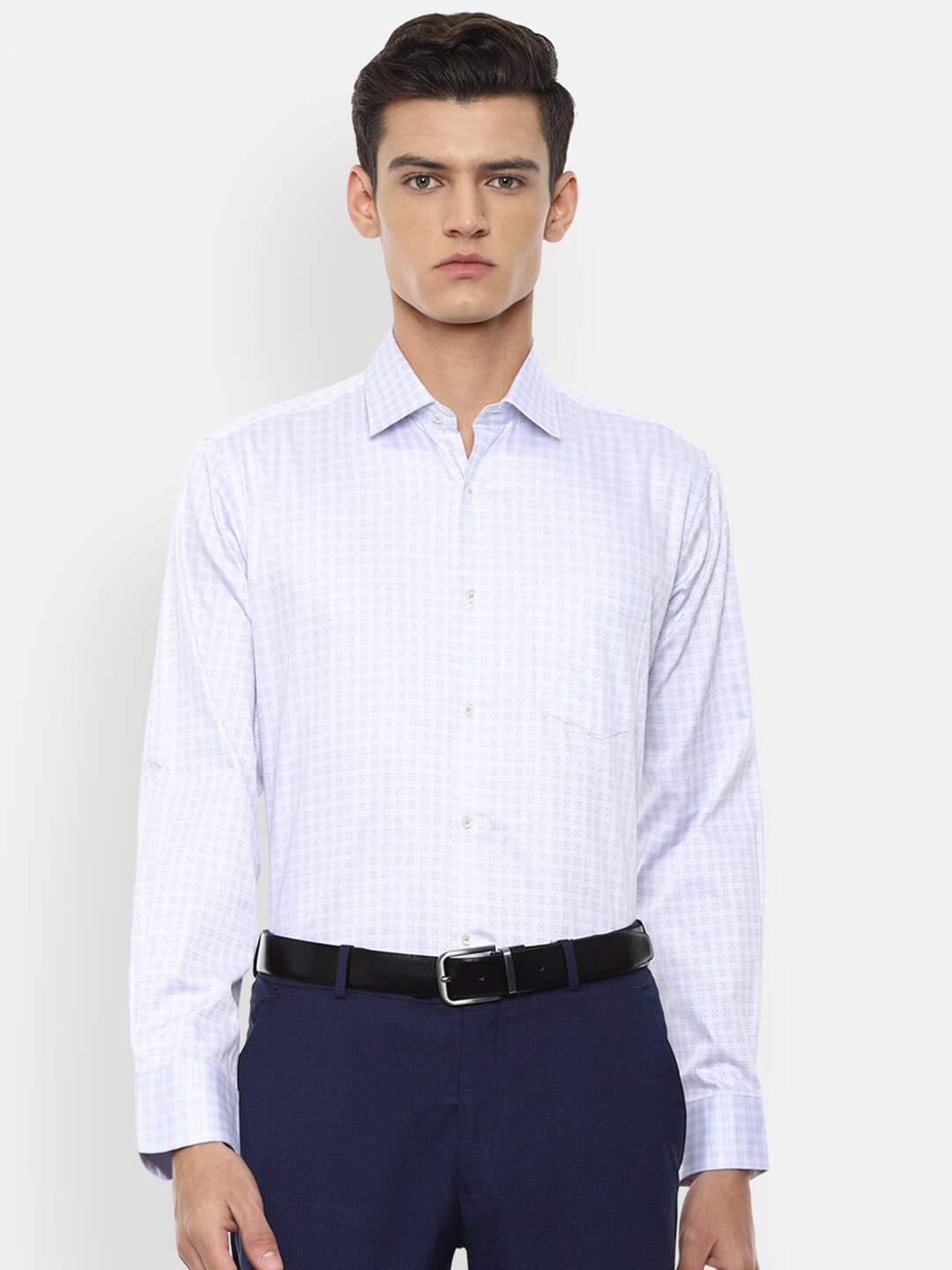 

Van Heusen Men Purple Grid Tattersall Checks Checked Pure Cotton Formal Shirt