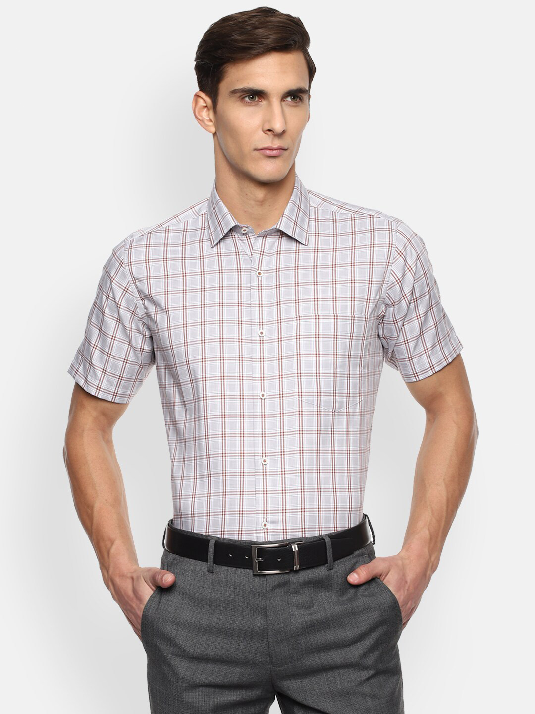 

Van Heusen Men Grey Checked Regular Fit Casual Shirt