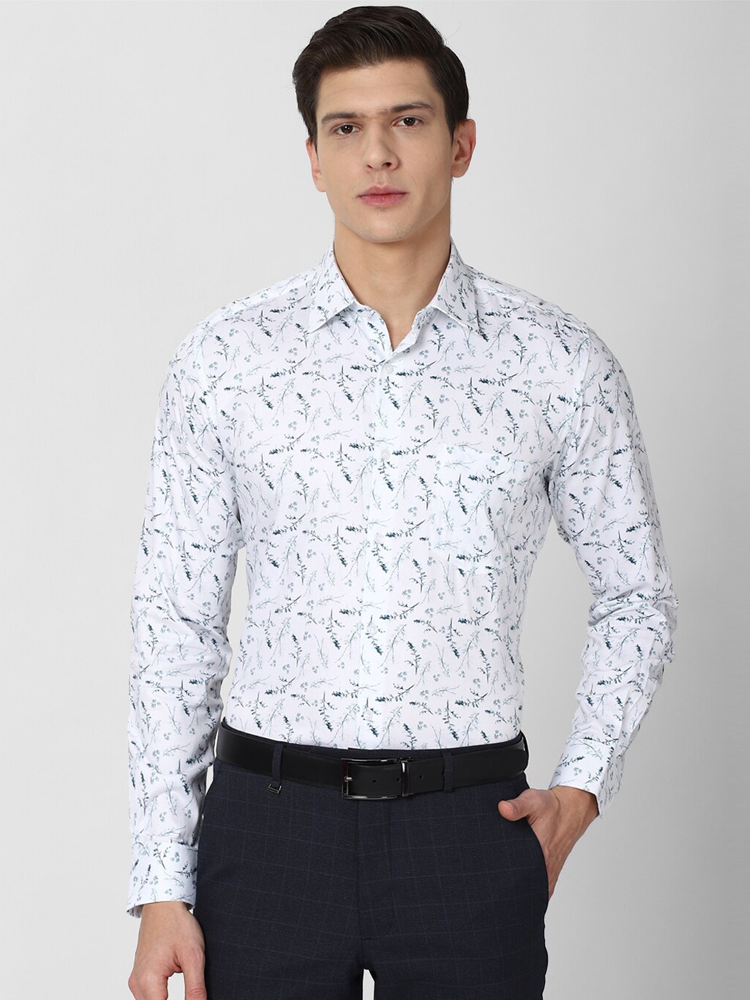 

Van Heusen Men White Floral Printed Pure Cotton Formal Shirt