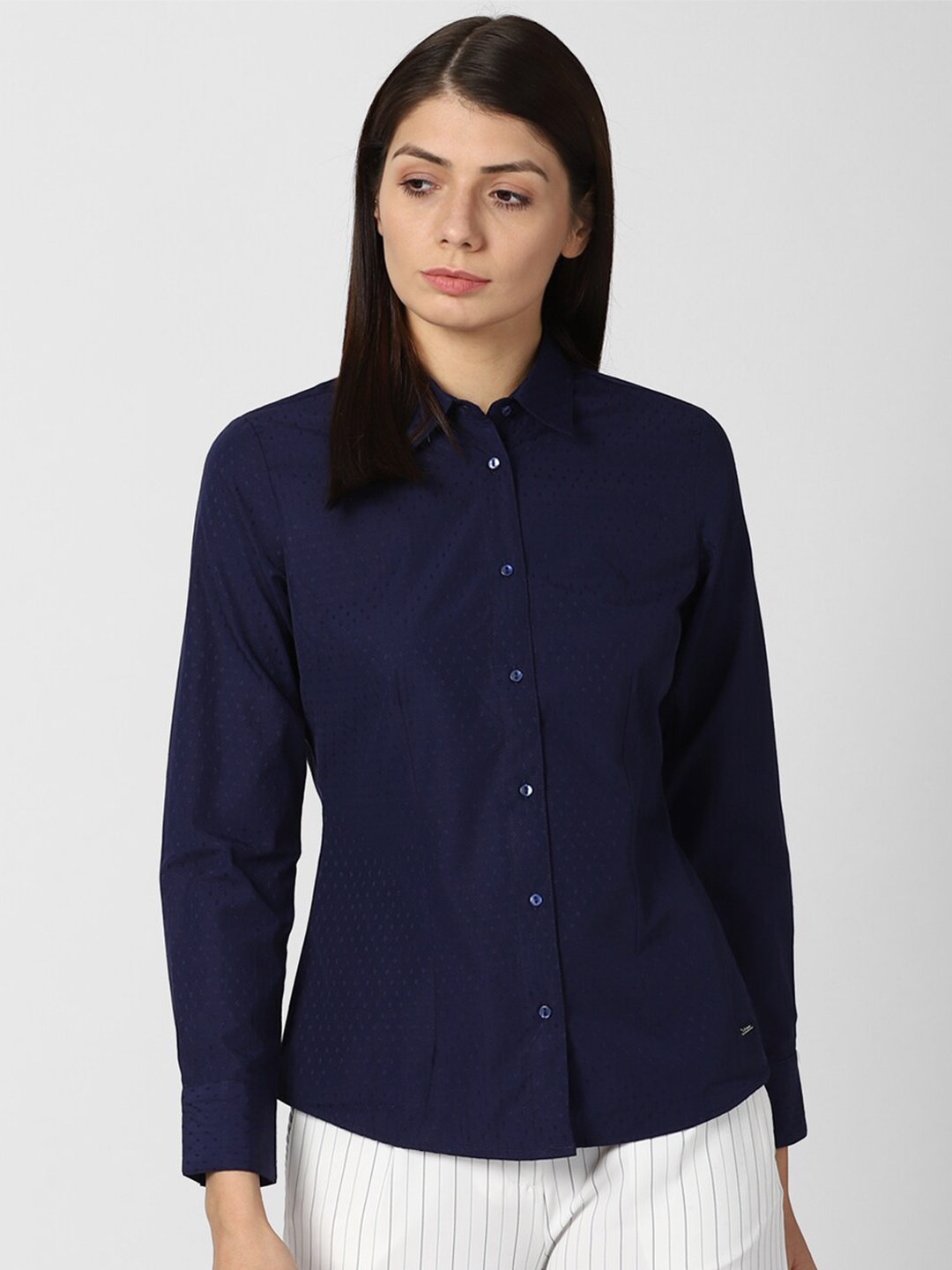

Van Heusen Woman Women Navy Blue Textured Formal Shirt