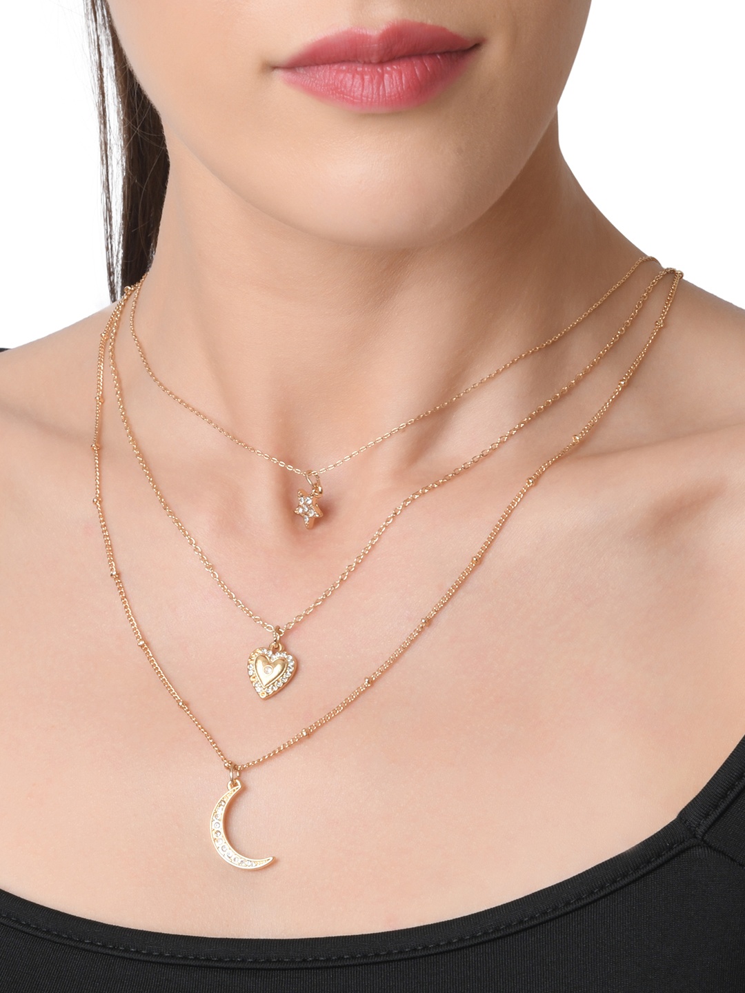 

Lilly & sparkle Women Gold-Toned Set Of 3 Layered Minimal Necklace