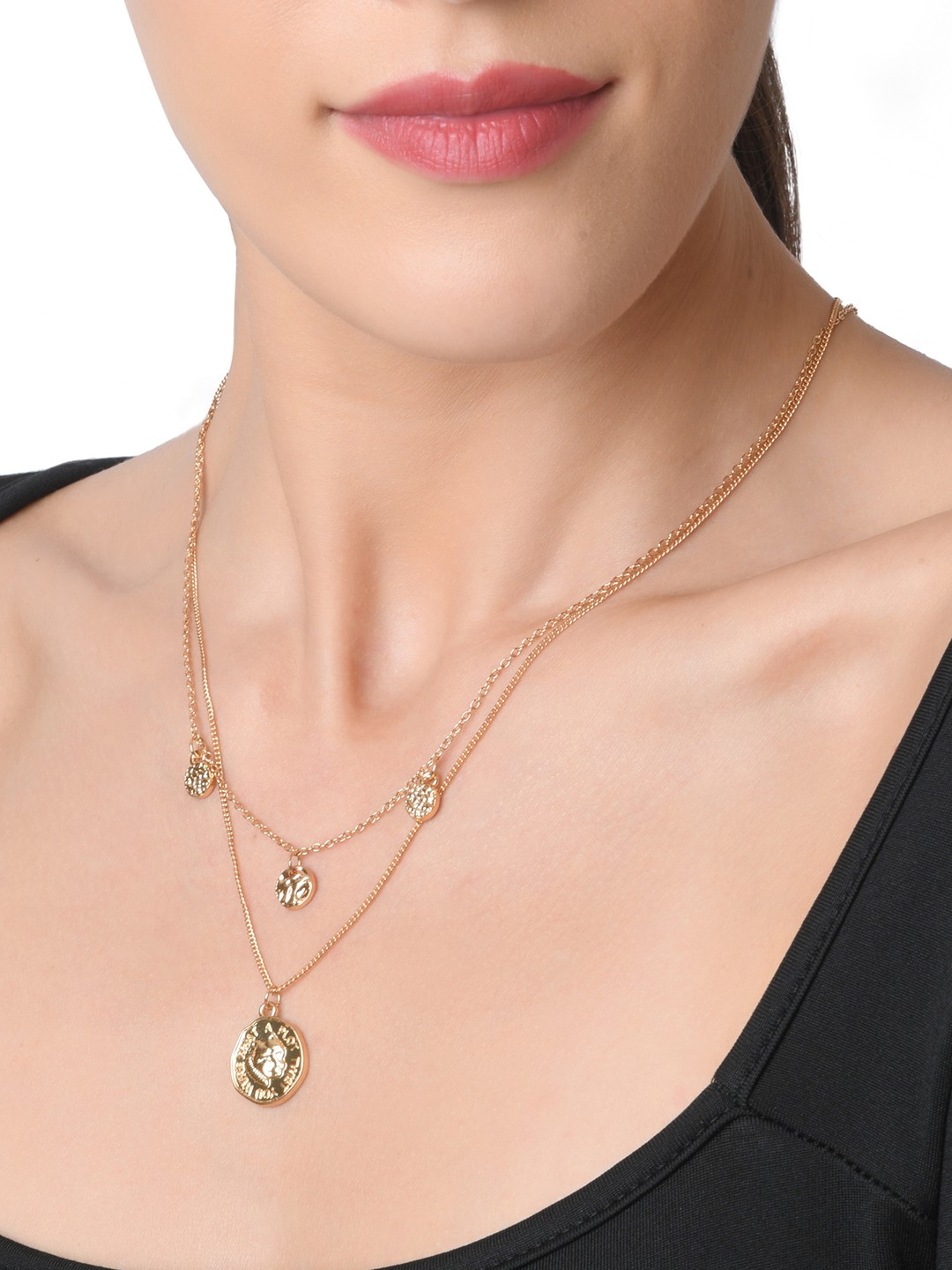 

Lilly & sparkle Women Gold-Toned Set Of 2 Layered Coin Pendant Necklace
