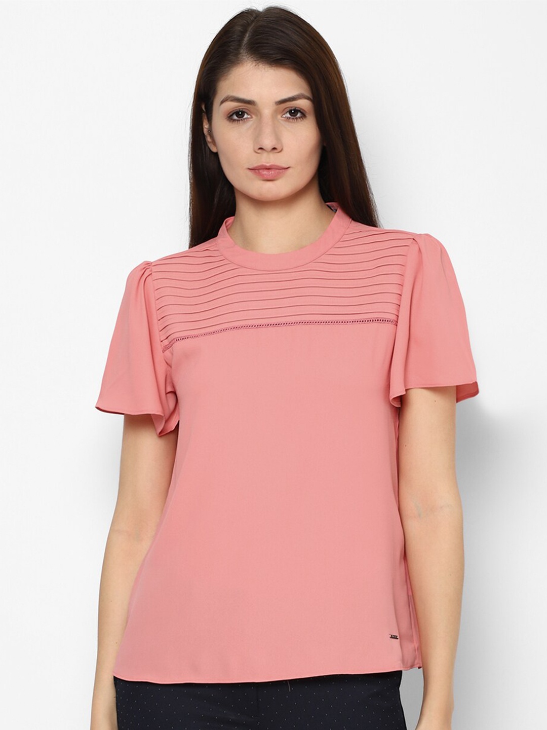 

Allen Solly Woman Pink Self Design Flared Sleeve Top