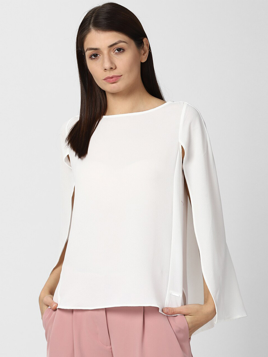 

Van Heusen Woman White Solid Slit Sleeves Top