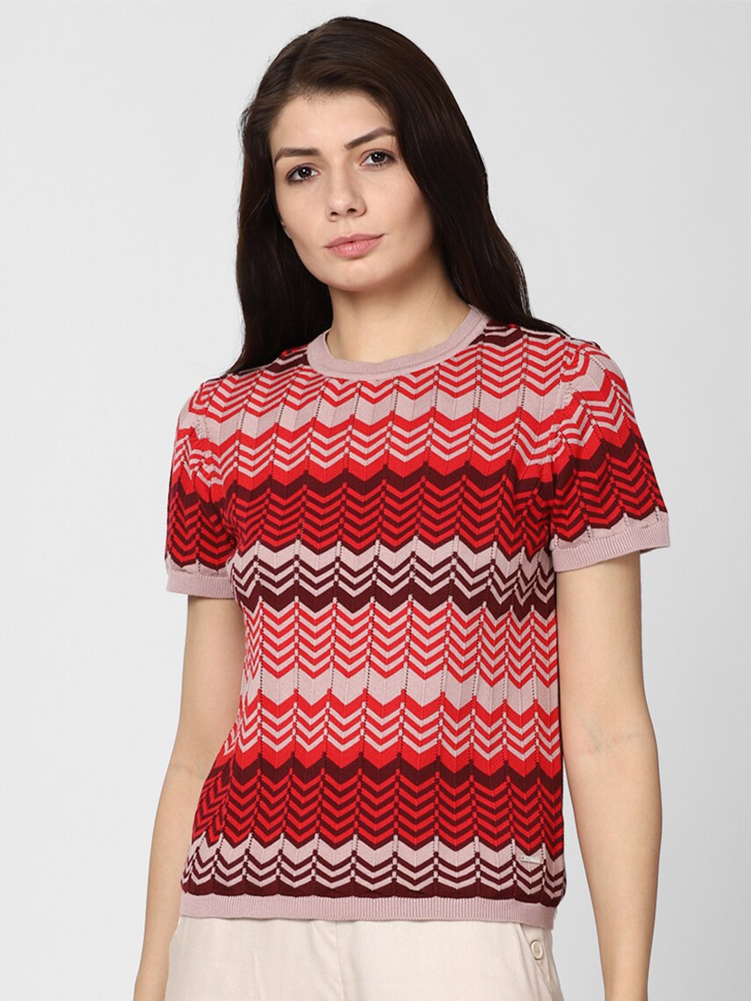 

Van Heusen Woman Geometric Print Cotton Formal Top, Red