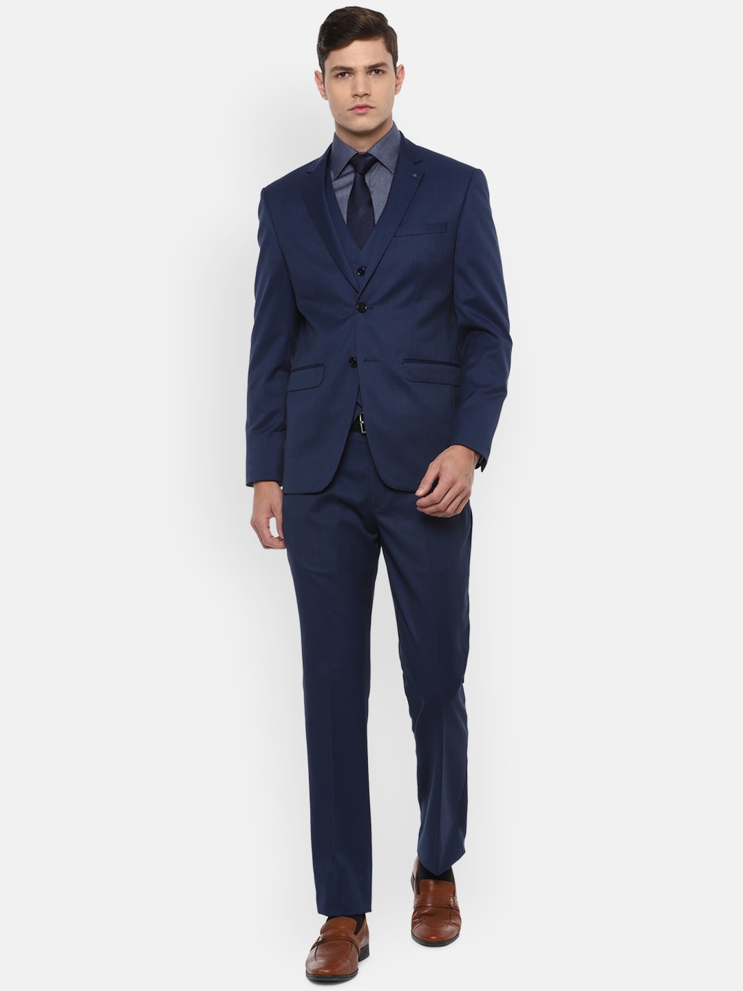 

Louis Philippe Gods & Kings Men Navy Blue & Maroon Self Design Slim Fit 3-Piece Suit