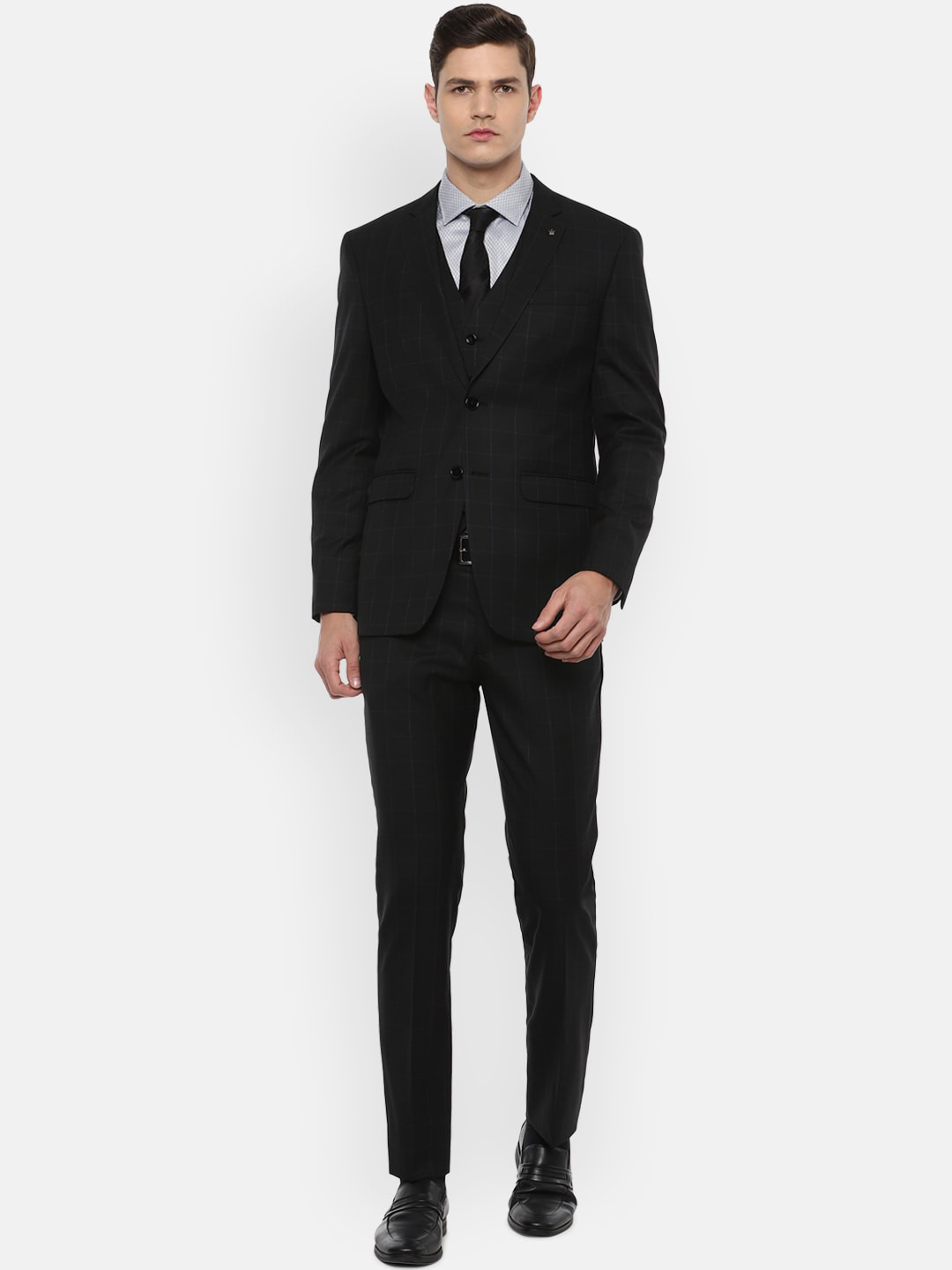 

Louis Philippe Men Black Checked Slim Fit Formal Suit