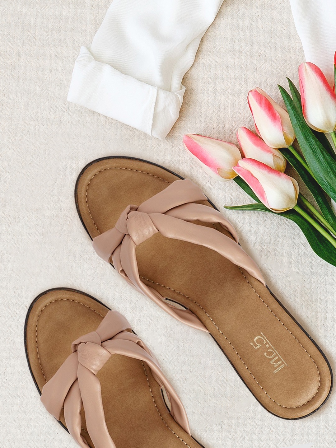 

Inc 5 Women Peach Pink Solid Casual Regular Slim Sandals with Knot Detail