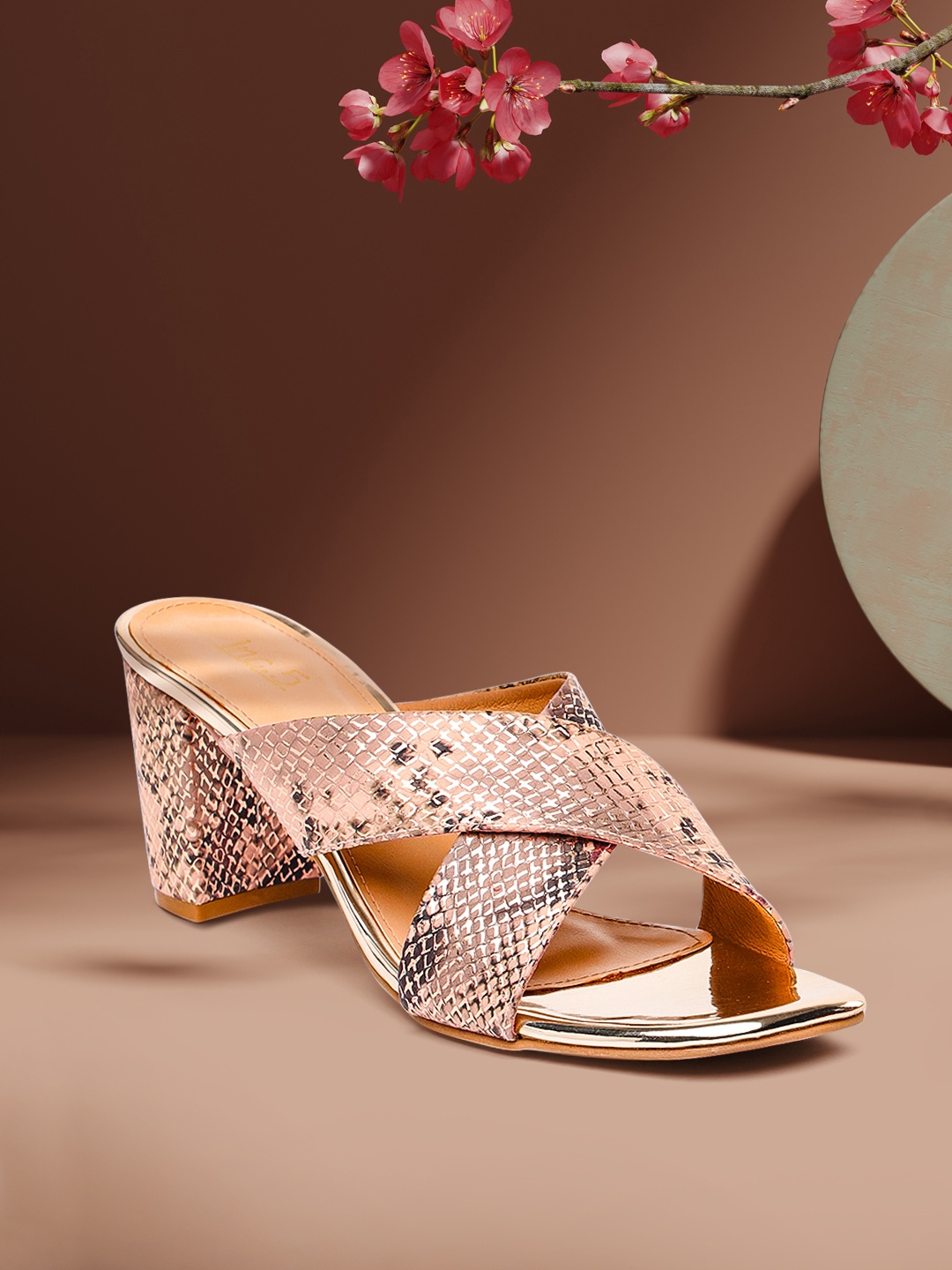 

Inc 5 Peach-Coloured Embellished Party Block Sandals