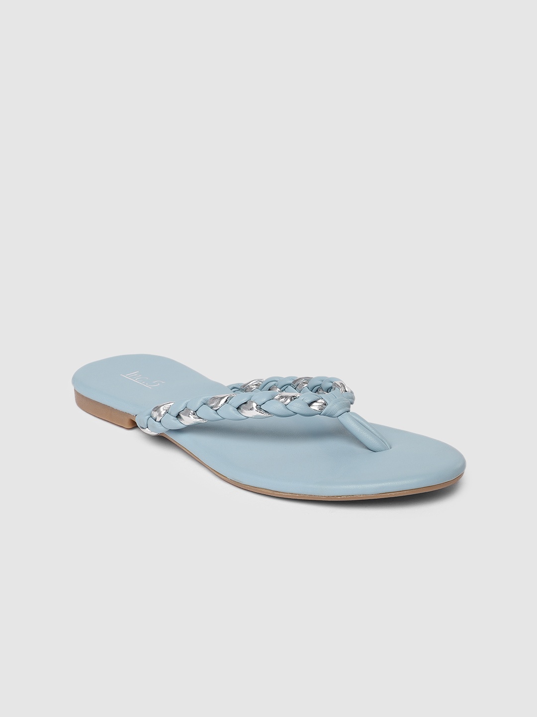 

Inc 5 Women Blue & Silver-Toned Braided Textured Casual Open Toe Flats