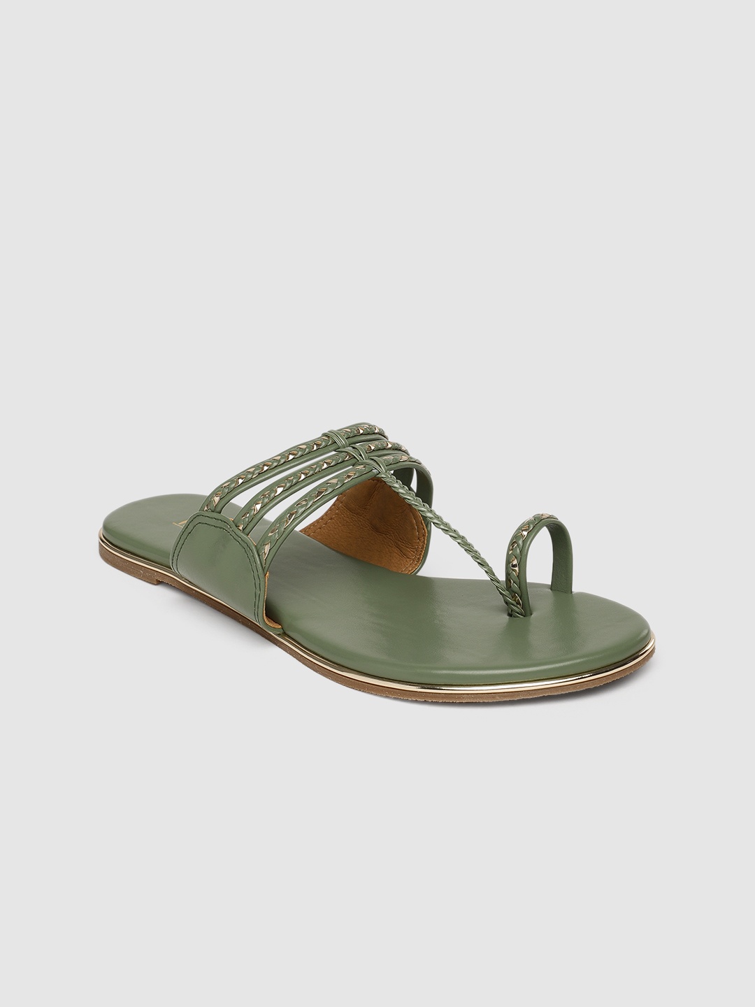 

Inc 5 Women Green Embellished Leather Ethnic One Toe Flats