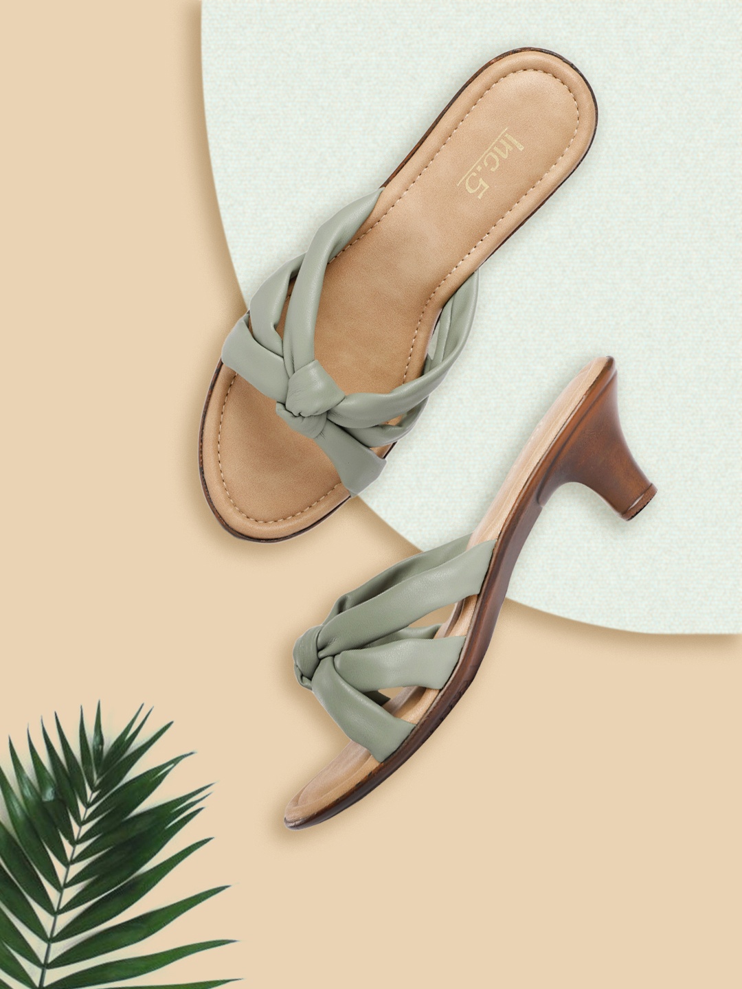 

Inc 5 Women Mint Green Solid Regular Block Sandals with Knot Detail