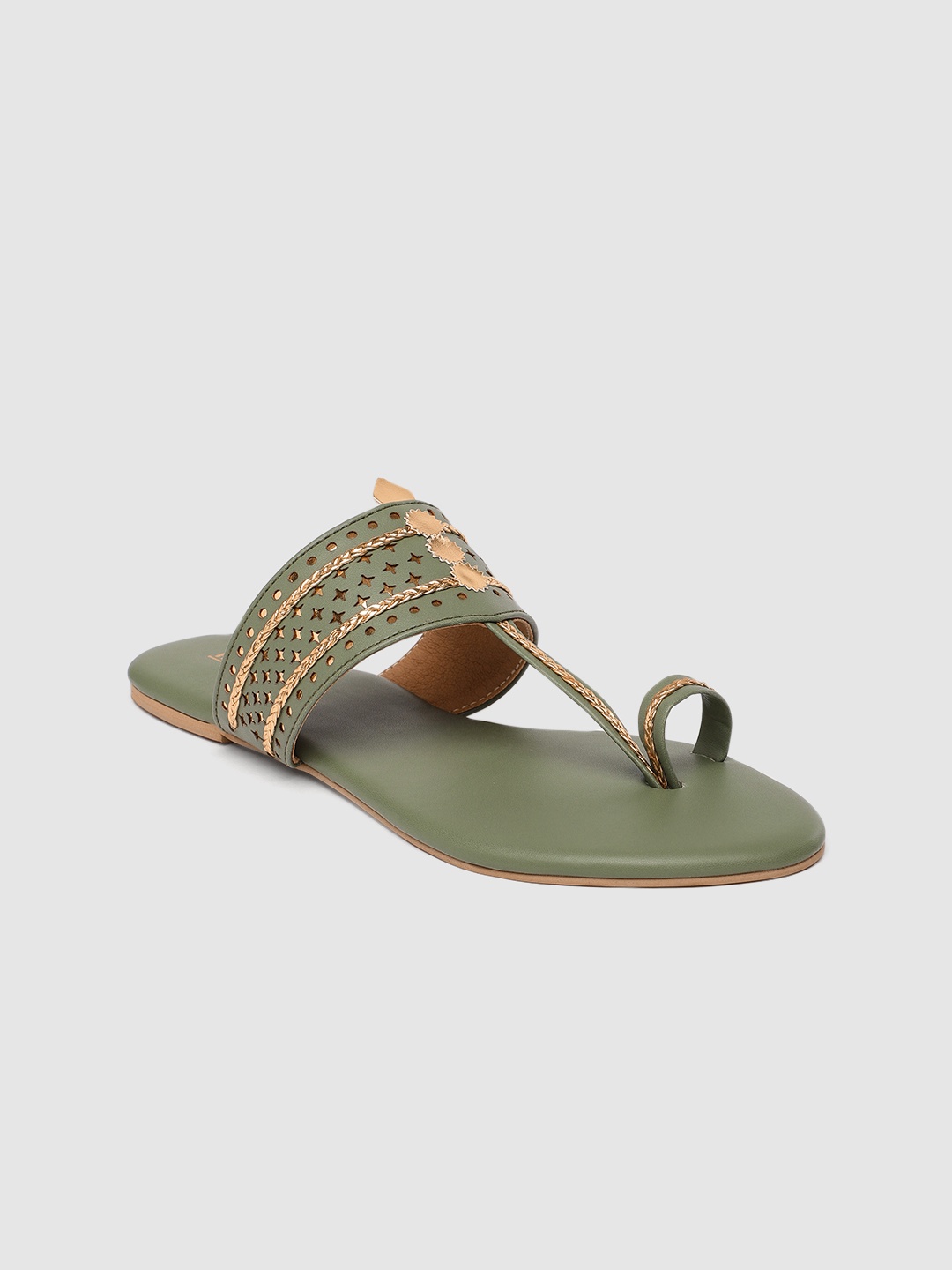 

Inc 5 Women Green & Gold-Toned Embellished Ethnic One Toe Flats
