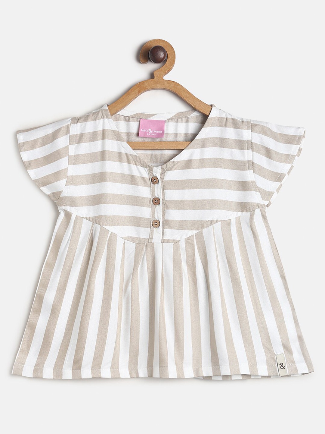 

TALES & STORIES Girls Beige & White Striped Top