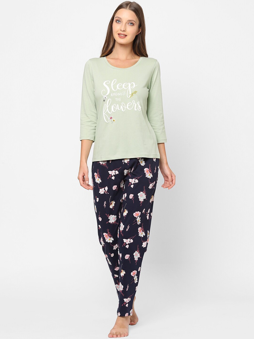 

MAYSIXTY Women Blue & Green Printed Night suit