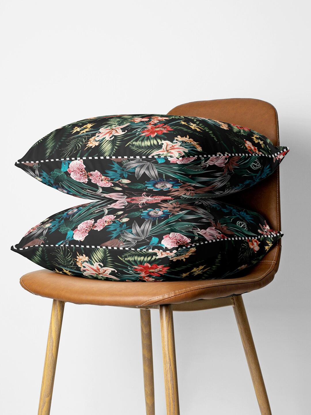 

BIANCA Black & Multi Color Set Of 2 Floral Printed Square Cushion Covers