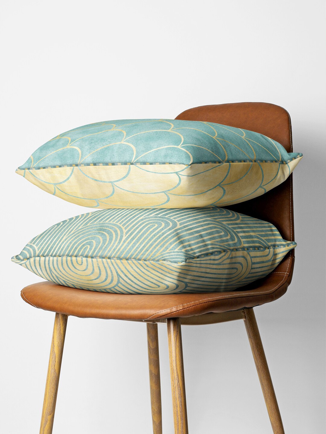 

BIANCA Beige & Green Set of 2 Geometric Square Cushion Covers