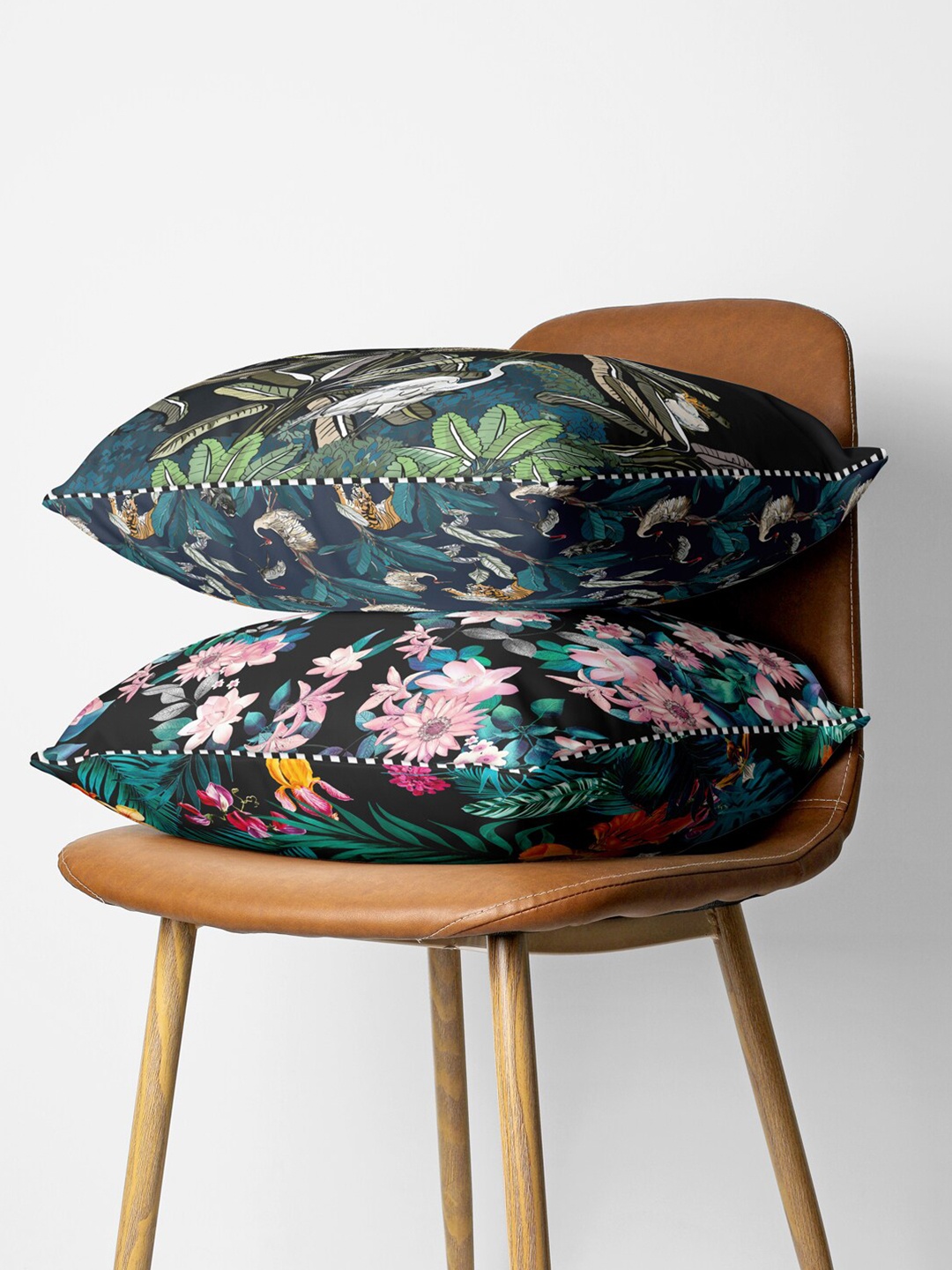 

BIANCA Black & Green Set of 2 Floral Square Cushion Covers