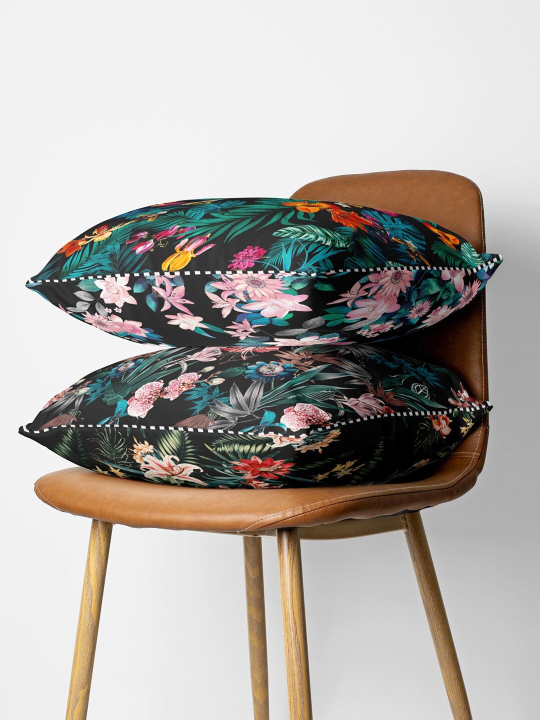 

BIANCA Black & Green Set of 2 Floral Printed Square Cushion Covers