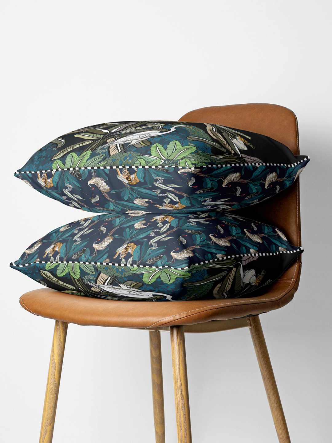 

BIANCA Black & Green Set of 2 Floral Square Cushion Covers