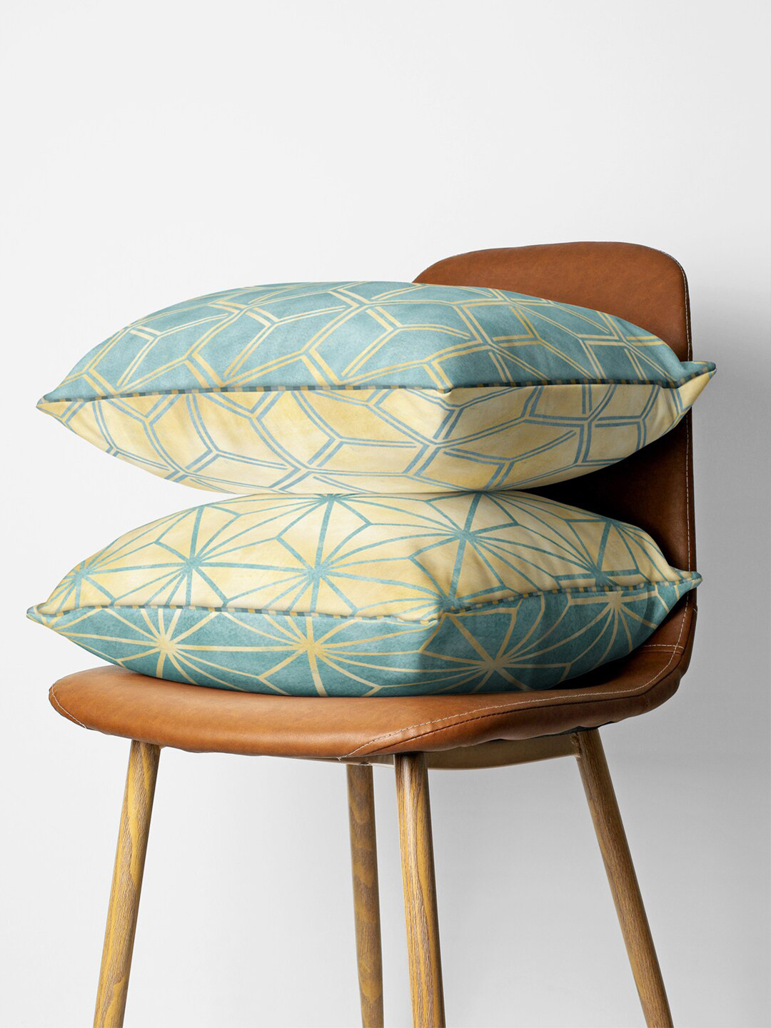 

BIANCA Beige & Green Set of 2 Geometric Square Cushion Covers