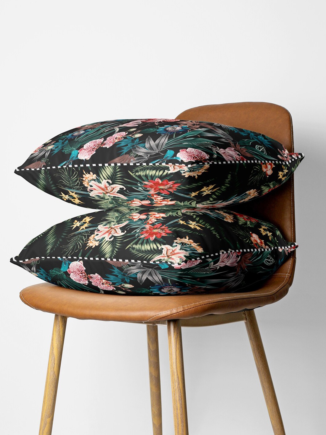 

BIANCA Black & Multi Color Set Of 2 Floral Square Cushion Covers