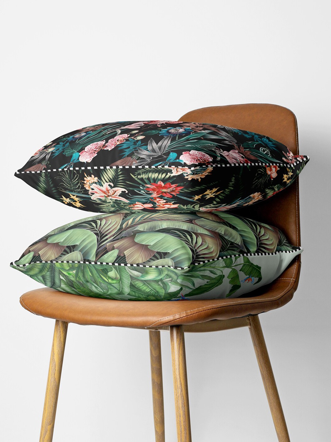 

BIANCA Black & Green Set of 2 Floral Square Cushion Covers