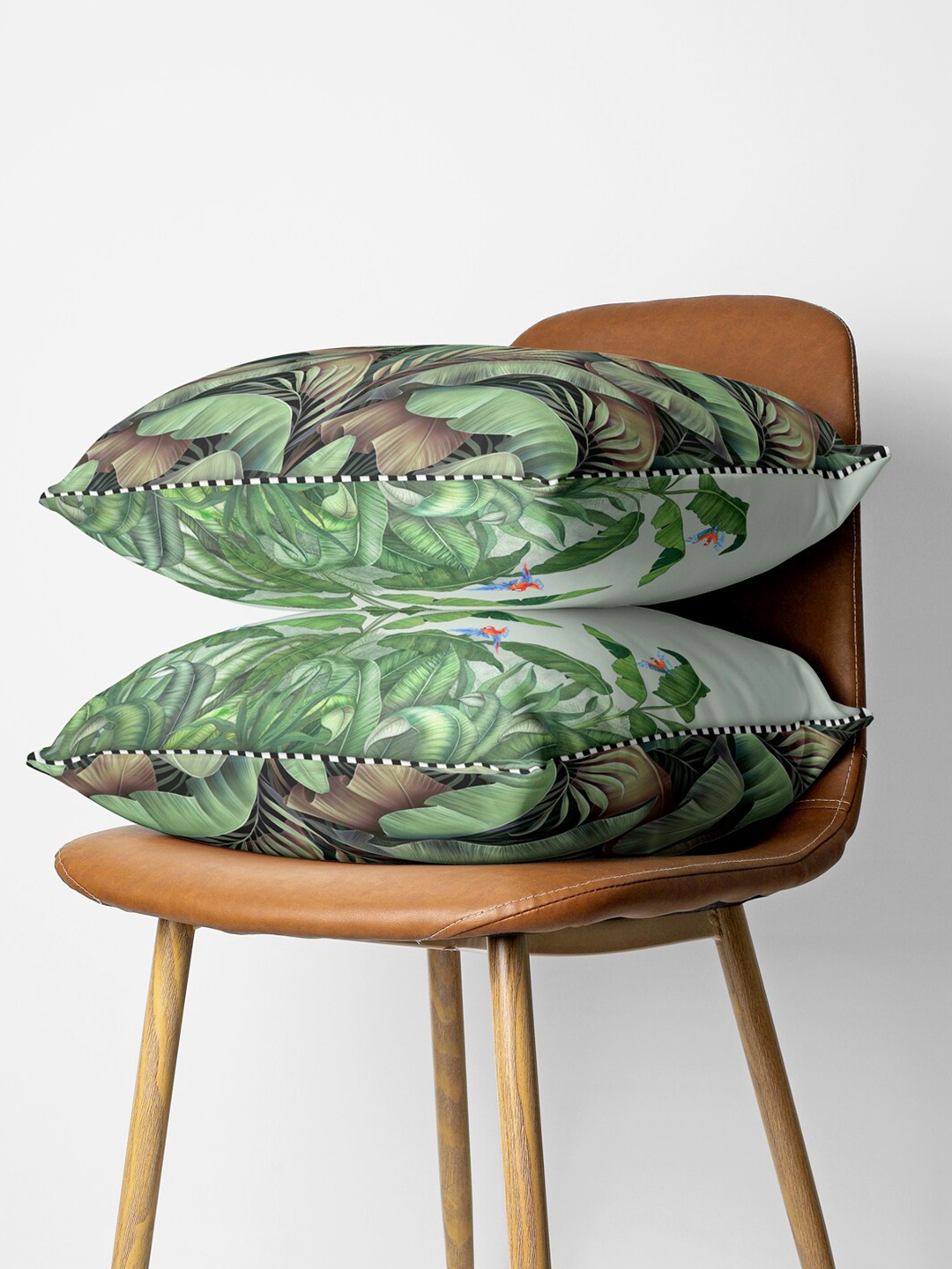 

BIANCA Black & Green Set of 2 Floral Square Cushion Covers