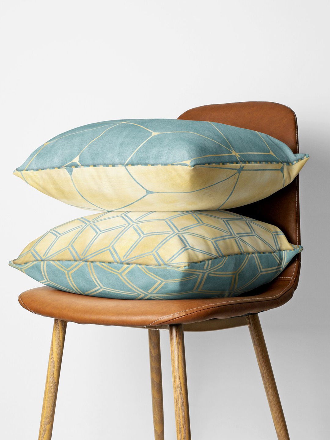 

BIANCA Beige & Green Set of 2 Geometric Square Cushion Covers
