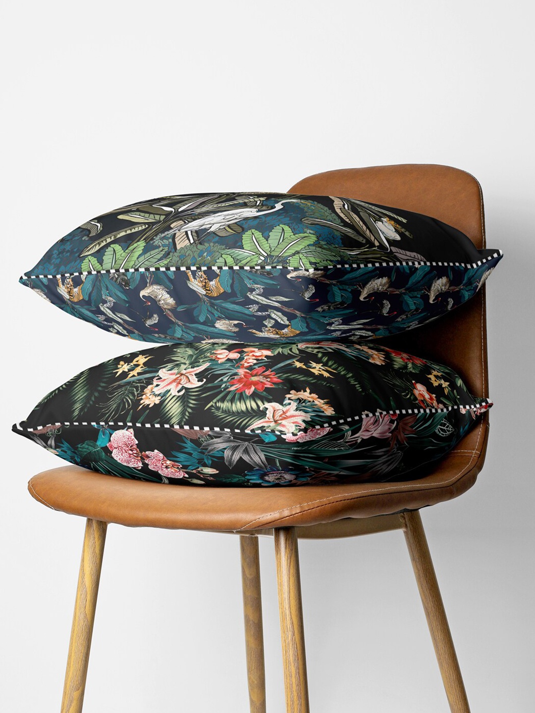 

BIANCA Black & Green Set of 2 Floral Printed Square Cushion Covers