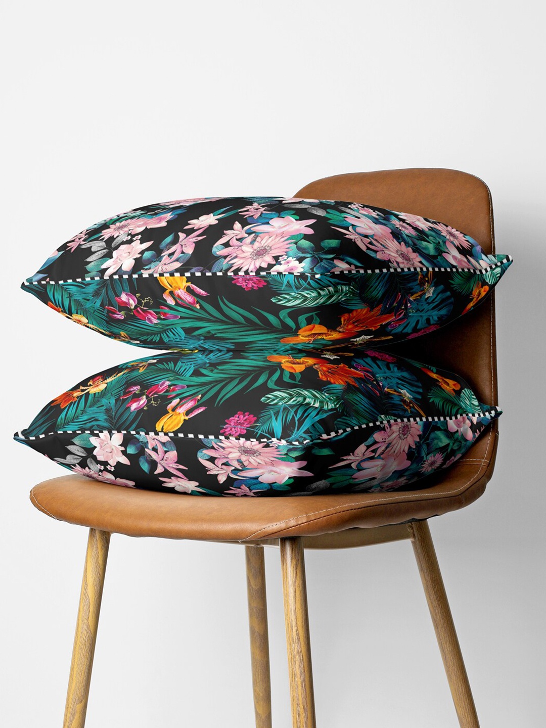 

BIANCA Black & Pink Set of 2 Floral Printed Square Cushion Covers