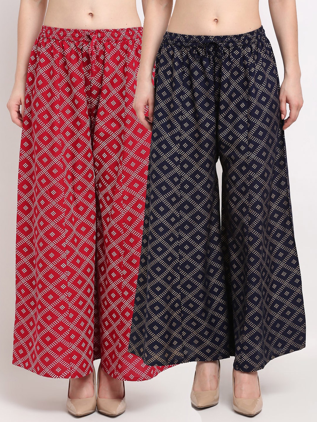 

GRACIT Women Maroon & Navy Blue Set Of 2 Embellished Flared Knitted Palazzos
