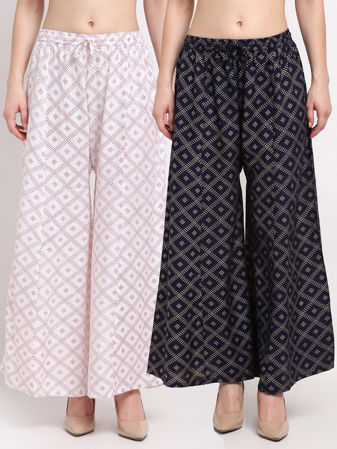 

GRACIT Women White & Black Set Of 2 Embellished Flared Knitted Ethnic Palazzos