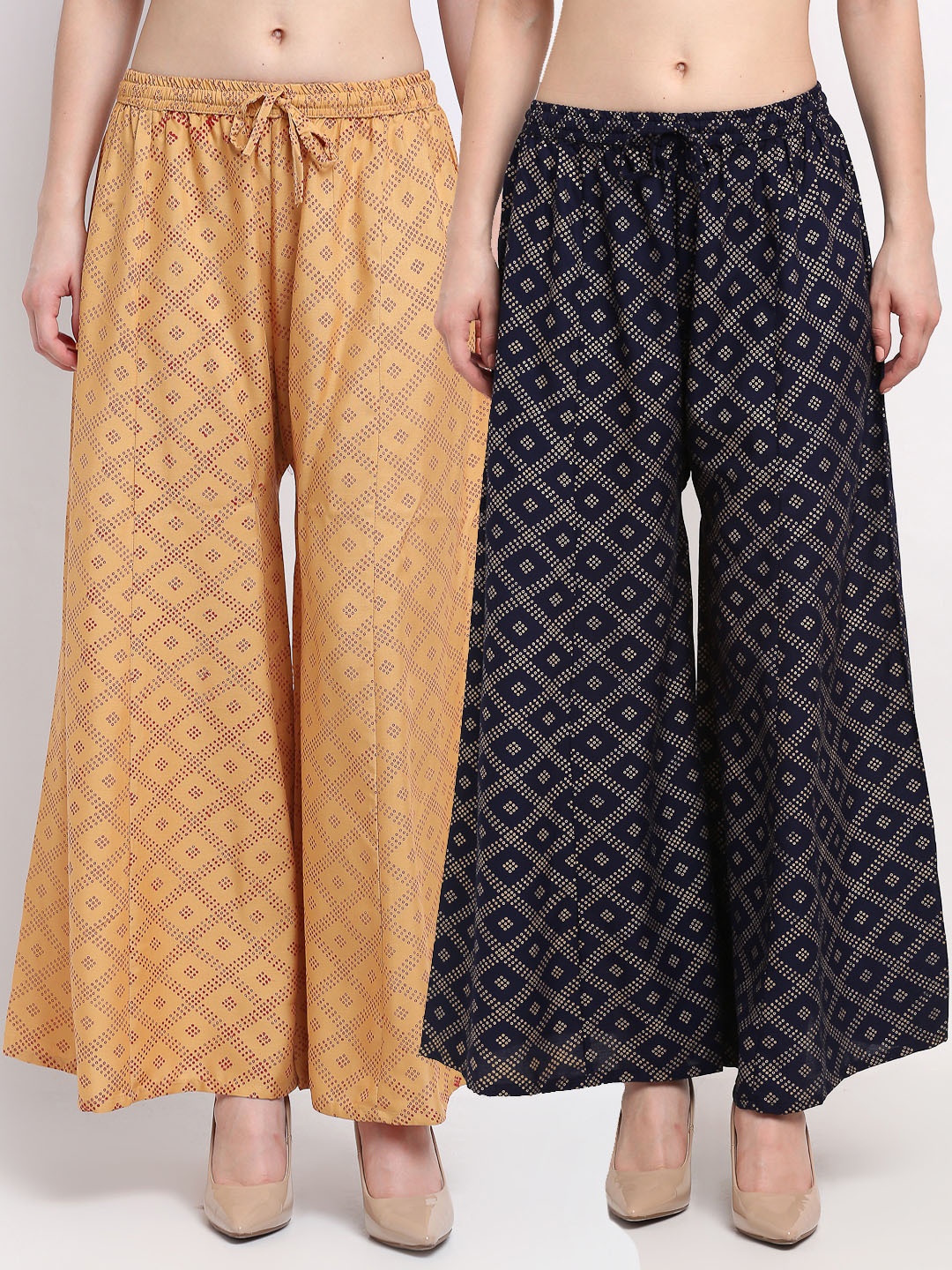 

GRACIT Women Beige & Navy Blue Set Of 2 Printed Flared Palazzos