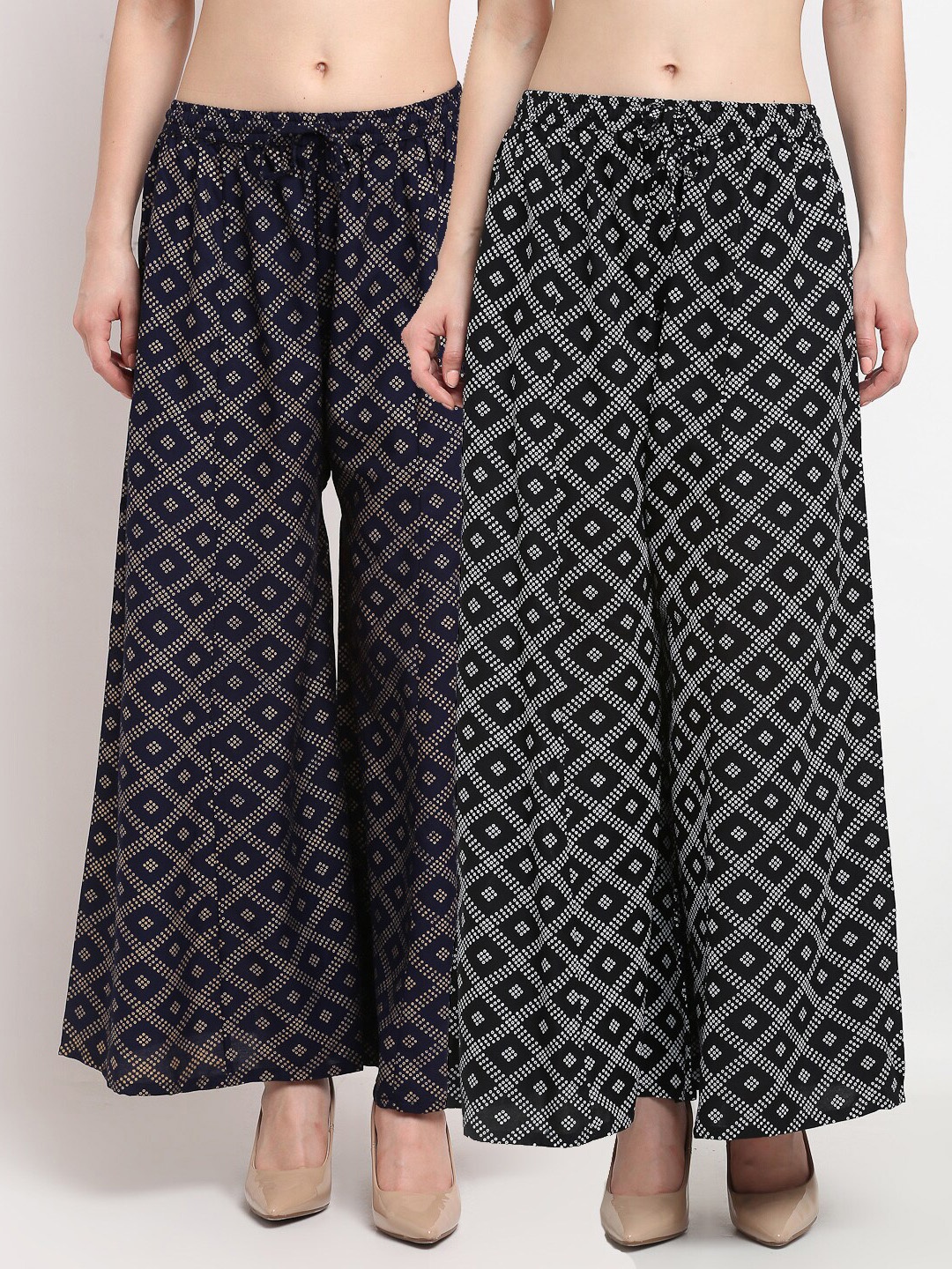 

GRACIT Women Black & Navy Blue Set OF 2 Embellished Flared Ethnic Palazzos