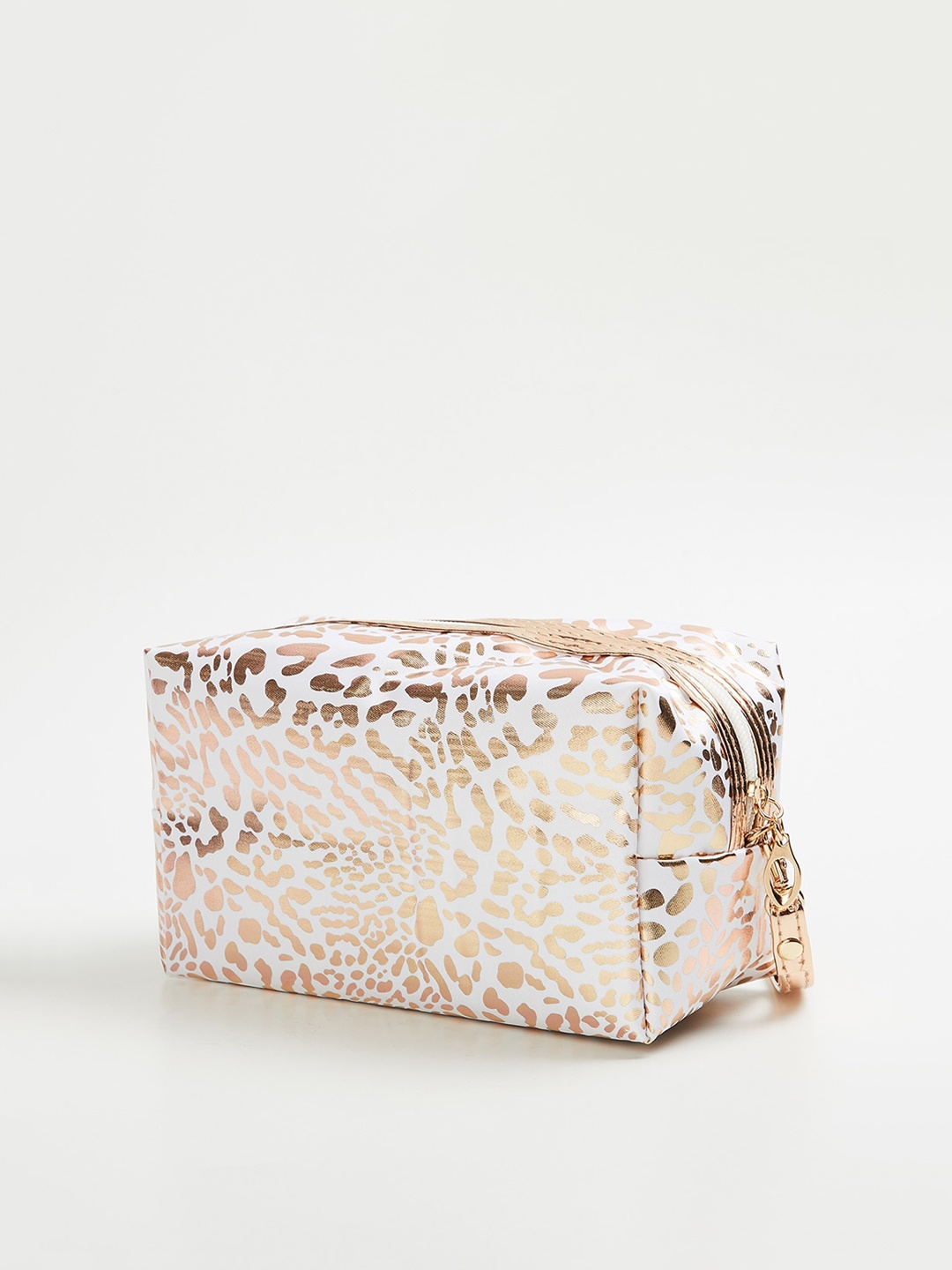 

Ginger by Lifestyle Women White & Gold-Toned Leopard Print Toiletry Kit