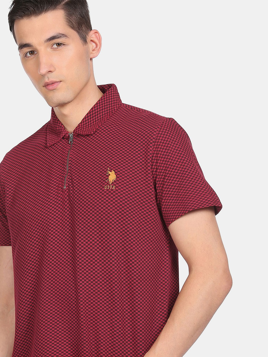 

U S Polo Assn Men Red Printed Polo Collar T-shirt