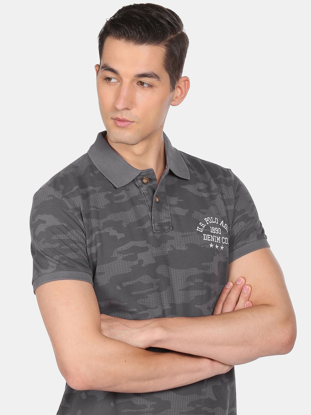 

U.S. Polo Assn. Denim Co. Men Grey Camouflage Polo Collar Applique T-shirt
