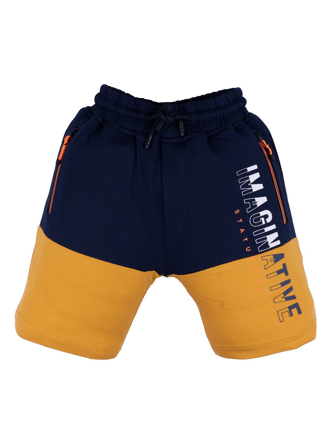 

Status Quo Boys Navy Blue & Yellow Printed High-Rise Shorts